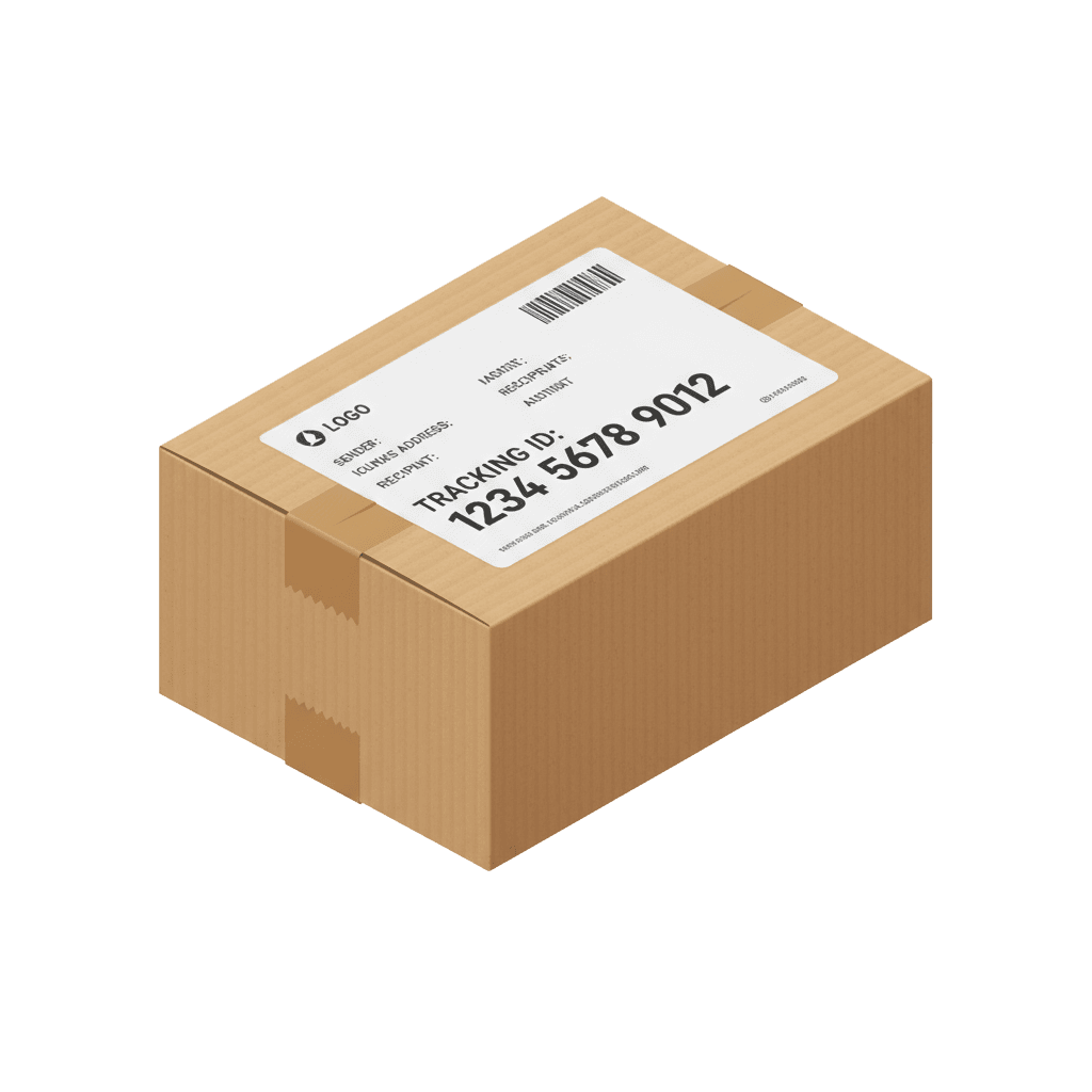 A shipping box with a shipping label